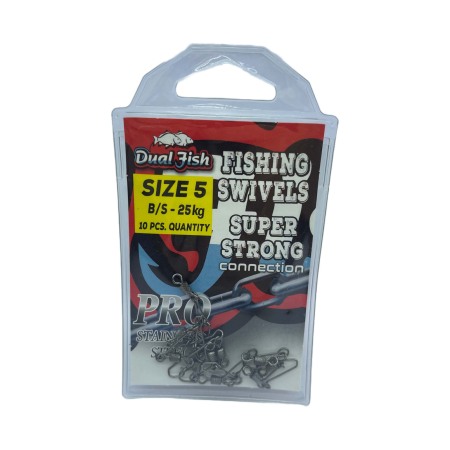 Pescuit la crap - Agrafa cu vartej nr 5,  10 bucati /plic, rezistenta forta 25 kg, Dual Fish