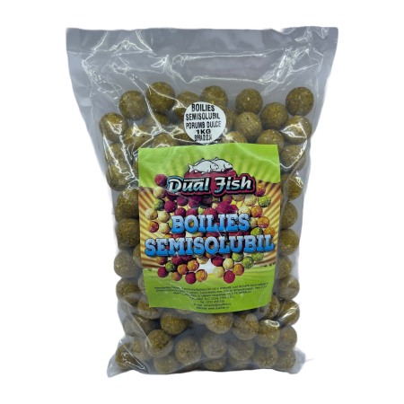 Semisolubil - Boilies Semisolubil 20 mm, aroma de PORUMB DULCE,  1 kg, Dual Fish