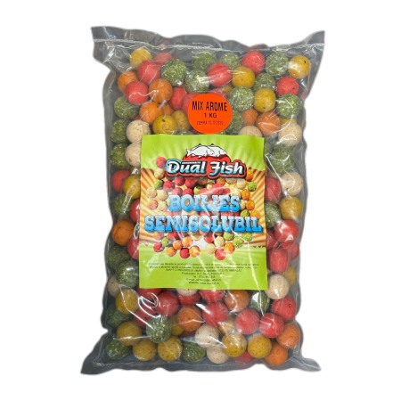 Semisolubil - Boilies Semisolubil 20 mm, MIX AROME,  1 kg, Dual Fish