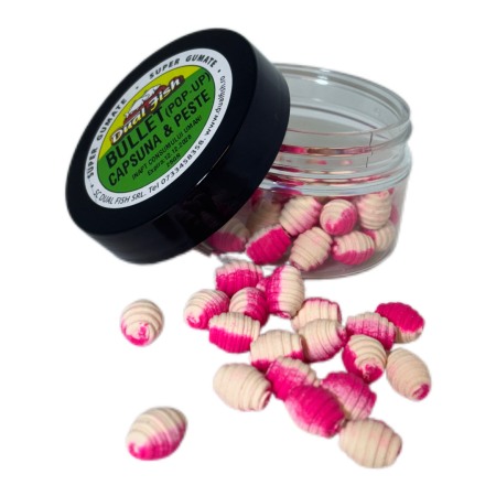 BULLET (WAFTERS) - BULLET ( WAFTERS), aroma de CAPSUNA SI PESTE, dimensiune de 10 mm, 25 gr, Dual Fish