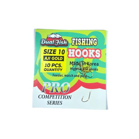 Carlige legate feeder - Carlige NR 10, COD AJI GOLD, 10 bucati /plic, Dual Fish