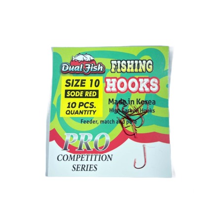 Carlige legate feeder - Carlige NR 10, COD SODE RED, 10 bucati /plic, Dual Fish