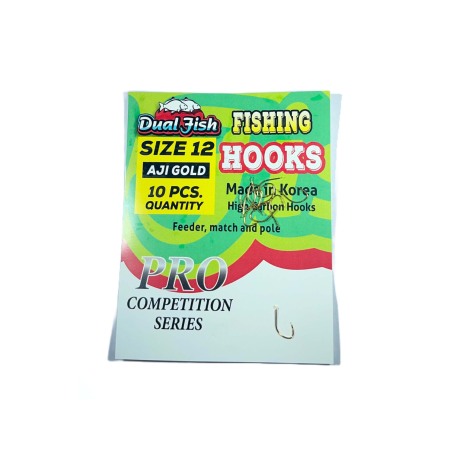 Carlige legate feeder - Carlige NR 12, COD AJI GOLD, 10 bucati /plic, Dual Fish