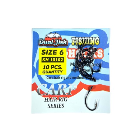 Pescuit la crap - Carlige NR 6, COD 10102, 10 bucati /plic, Dual Fish