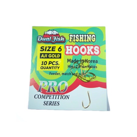 Accesorii pescuit stationar - Carlige NR 6, COD AJI GOLD, 10 bucati /plic, Dual Fish