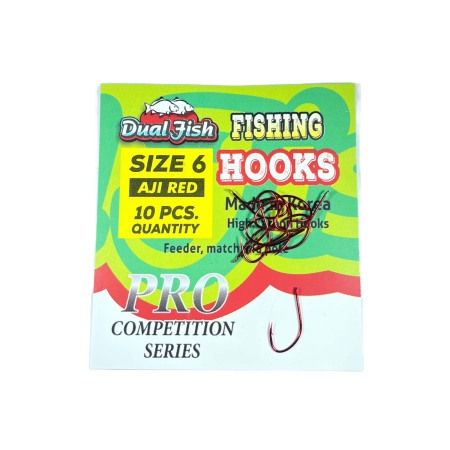 Accesorii pescuit stationar - Carlige NR 6, COD AJI RED, 10 bucati /plic, Dual Fish