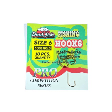 Carlige legate feeder - Carlige NR 6, COD SODE GOLD, 10 bucati /plic, Dual Fish