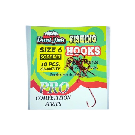 Carlige legate feeder - Carlige NR 6, COD SODE RED, 10 bucati /plic, Dual Fish