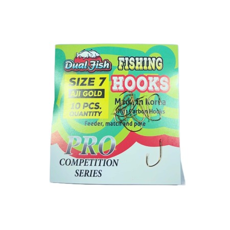 Carlige legate feeder - Carlige NR 7, COD AJI GOLD, 10 bucati /plic, Dual Fish