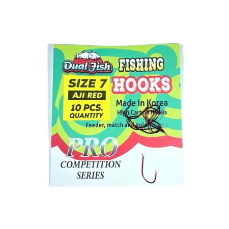 Carlige legate feeder - Carlige NR 7, COD AJI RED, 10 bucati /plic, Dual Fish