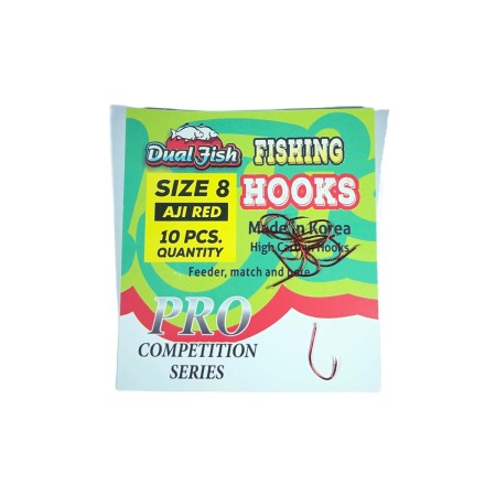 Carlige legate feeder - Carlige NR 8, COD AJI RED, 10 bucati /plic, Dual Fish