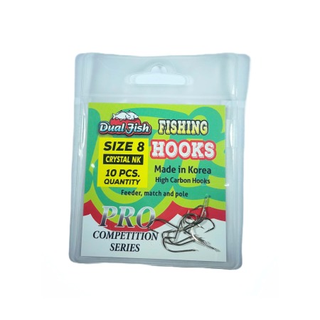 Carlige legate feeder - Carlige NR 8, COD CRYSTAL NK, 10 bucati /plic, Dual Fish