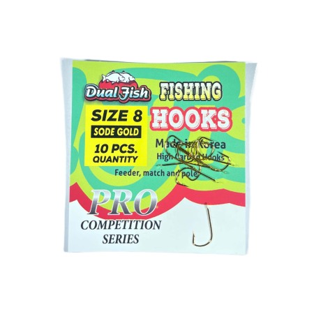 Carlige legate feeder - Carlige NR 8, COD SODE GOLD, 10 bucati /plic, Dual Fish