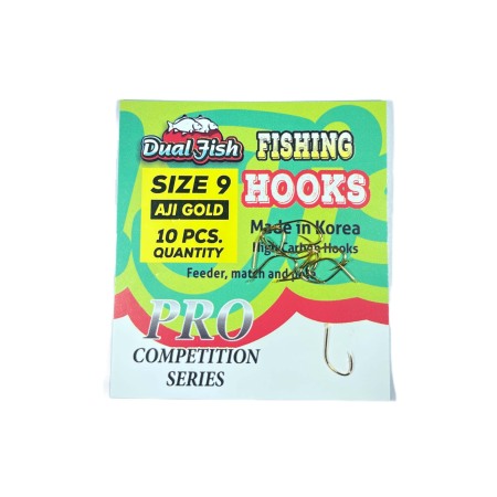 Carlige legate feeder - Carlige NR 9, COD AJI GOLD, 10 bucati /plic, Dual Fish