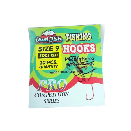 Carlige legate feeder - Carlige NR 9, COD SODE RED, 10 bucati /plic, Dual Fish