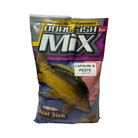Nada MIX - Nada MIX sub forma de cereale sfaramate pentru pescuit, aditivata, aroma de CAPSUNA SI PESTE, 1 Kg, Dual Fish