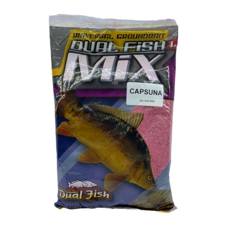 Nada MIX - Nada MIX sub forma de cereale sfaramate pentru pescuit, aditivata, aroma de CAPSUNI, 1 Kg, Dual Fish