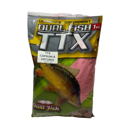 Nada TTX - Nada TTX sub forma de cereale sfaramate pentru pescuit, aditivata, aroma de CAPSUNI SI USTUROI, 1 Kg, Dual Fish