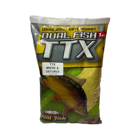 Nada TTX - Nada TTX sub forma de cereale sfaramate pentru pescuit, aditivata, aroma de MIERE SI USTUROI, 1 Kg, Dual Fish