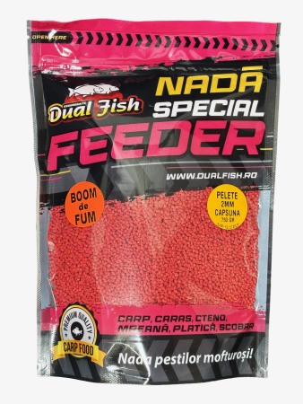 PELETE 2MM BOOM DE FUM SPECIAL FEEDER - PELETE 2MM, BOOM DE FUM SPECIAL FEEDER, AROMA DE CAPSUNA, 750GR, DUAL FISH
