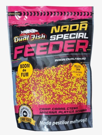 PELETE 2MM BOOM DE FUM SPECIAL FEEDER - PELETE 2MM, BOOM DE FUM SPECIAL FEEDER, AROMA DE CAPSUNA SI BANANA, 750GR, DUAL FISH