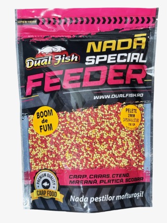 PELETE 2MM BOOM DE FUM SPECIAL FEEDER - PELETE 2MM, BOOM DE FUM SPECIAL FEEDER, AROMA DE CAPSUNA& USTUROI, 750GR, DUAL FISH