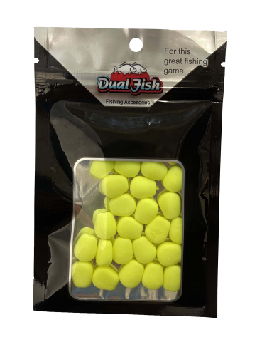 Momeala silicon - Porumb flotant din silicon, cu aroma adaugata, pentru pescuit, culoare galben fluo, Dual Fish