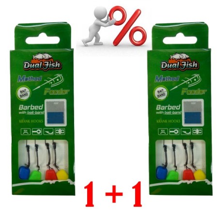 Promotii - PROMOTIE 1+1! Carlige legate method feeder cu spin + porumb colorat, dimensiunea 6, Dual Fish