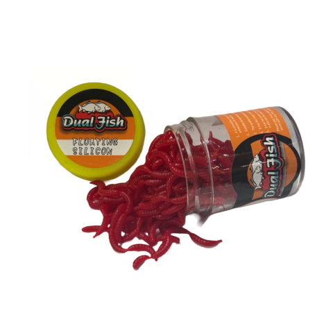 Viermi artificiali (silicon) cu feromoni, culoare rosu, Dual Fish