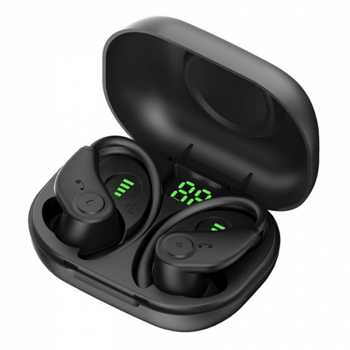 Vezeték nélküli, fülbe helyezhető fejhallgató rugalmas akasztóval Bluedio S6 TWS töltő- és hordtáskával, fekete, Bluetooth 5.1, érintésvezérlés, Type-C [3]