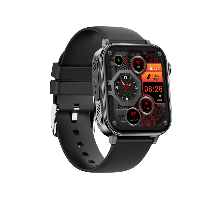 iSEN V96 Okosóra, Fekete, 1.83" HD, Pulzusszám, Vérnyomás, Véroxigén (SpO2), Hívás Funkció, 280 mAh, IP67, Szilikon Szíj, DaFit Alkalmazás, Zenevezérlés, Időjárás, Android 5.2 / iOS 9.0 [11]