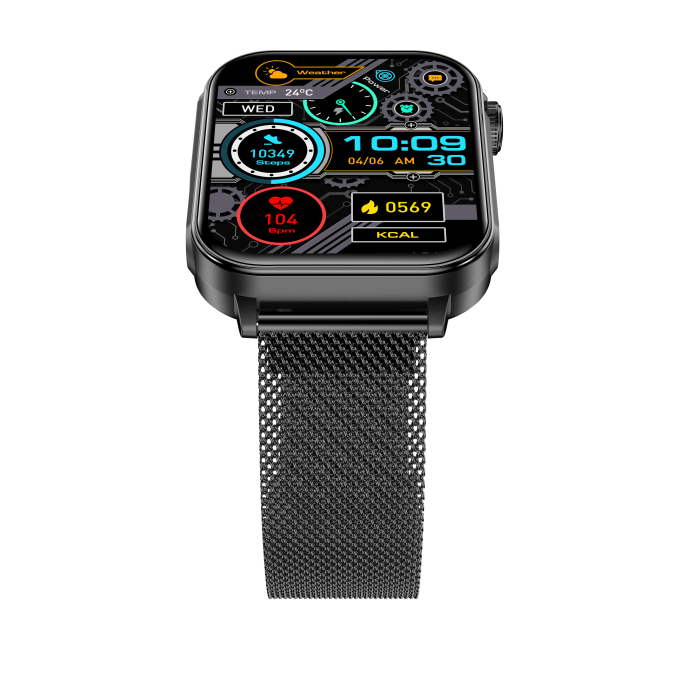 iSEN V96 Okosóra, Fekete, 1.83" HD, Pulzusszám, Vérnyomás, Véroxigén (SpO2), Hívás Funkció, 280 mAh, IP67, Fém Szíj, DaFit Alkalmazás, Zenevezérlés, Időjárás, Android 5.2 / iOS 9.0 [17]