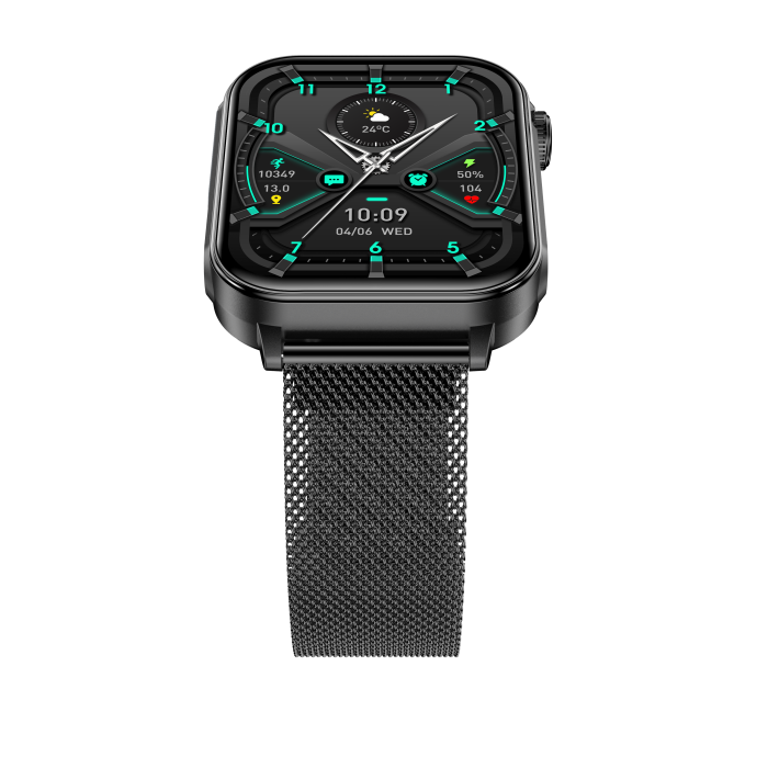 iSEN V96 Okosóra, Fekete, 1.83" HD, Pulzusszám, Vérnyomás, Véroxigén (SpO2), Hívás Funkció, 280 mAh, IP67, Fém Szíj, DaFit Alkalmazás, Zenevezérlés, Időjárás, Android 5.2 / iOS 9.0 [16]