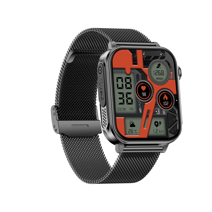 iSEN V96 Okosóra, Fekete, 1.83" HD, Pulzusszám, Vérnyomás, Véroxigén (SpO2), Hívás Funkció, 280 mAh, IP67, Fém Szíj, DaFit Alkalmazás, Zenevezérlés, Időjárás, Android 5.2 / iOS 9.0 [8]