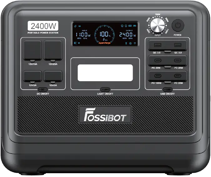 Fossibot F2400 Fekete Hordozható Elektromos Töltőállomás, LED, IP67 + Hordozható Napelem Fossibot SP200 200W [2]