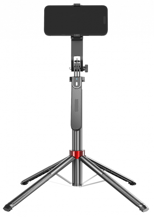 iSEN P185 Auto-sugárzó Selfie Bot Fekete, 1.8m, 360° Forgatás, Bluetooth Távirányító, Eltávolítható Fény Kitöltés, Type-C Gyors Töltés, 55mAh [1]