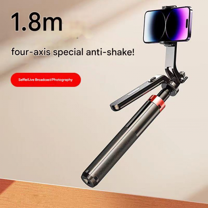 iSEN P185 Auto-sugárzó Selfie Bot Fekete, 1.8m, 360° Forgatás, Bluetooth Távirányító, Eltávolítható Fény Kitöltés, Type-C Gyors Töltés, 55mAh [4]