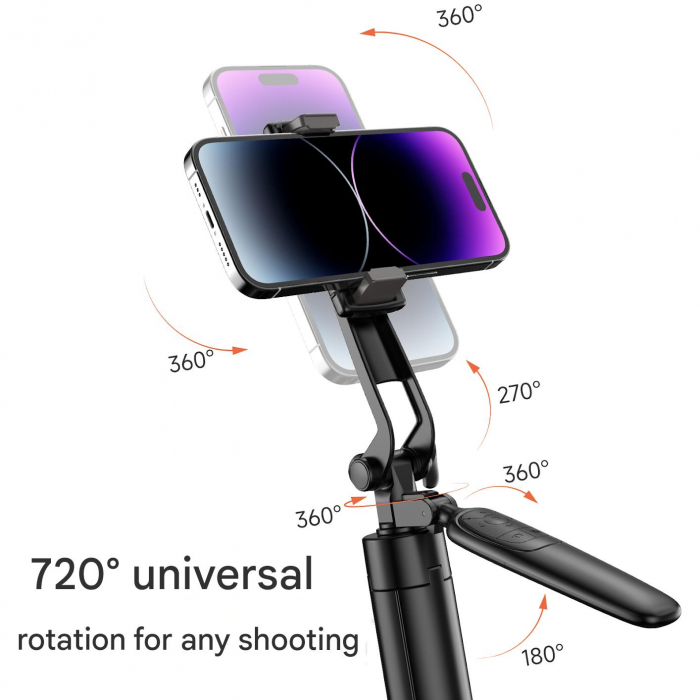 Nyújtható Állvány Selfie Bot iSEN A81S Fekete, 1900mm, Univerzális Forgatás, Levehető Bluetooth Távirányító, Anti-vibrációs Fogantyú, 120mAh [3]