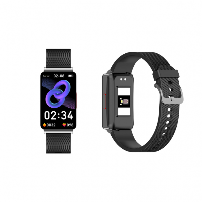 Smartband iSEN EP08 Fekete, 1,57", HD, EKG, Vércukorszint, Szívritmus, Vérnyomás, Oxigén, Alvásmonitorozás, Bt v5.1, IP67, 210mAh [2]