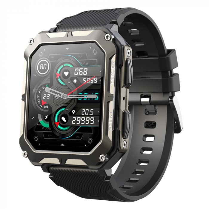 Okosóra iSEN C20 Pro Fekete, 1,83 hüvelykes, Bluetooth hívás, Bluetooth 5.0, pulzusszám, SpO2, 123 sport, Ip68, 380 mAh [3]