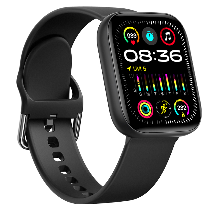 SEN C08 Okosora, Fekete, Fekete TPU Szij, 1.91" TFT, Pulzus, Vernyomas, Veroxigen (SpO2), Sport Modok, Hivas & Uzenet Ertesitesek, 200 mAh, Android 5.0 / iOS 10.0 [8]