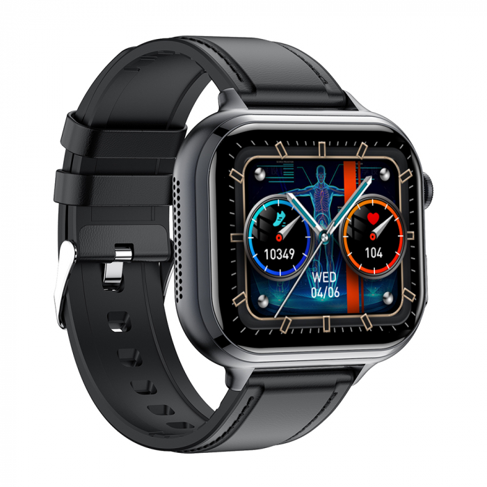 Smartwatch iSEN TK17 Fekete, Bőr, 1.91" HD, ECG, Szívritmus, Véroxigén, Glükóz, Vérnyomás, Húgysav, BMI, Alváskövetés, Sport Módok, Bluetooth Hívás, Zenevezérlés, Időjárás, 380mAh [3]