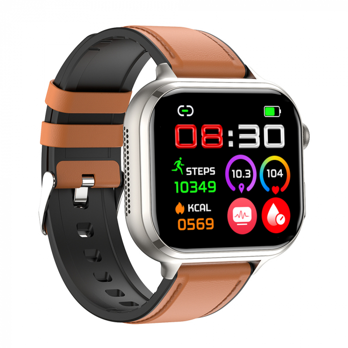 Smartwatch iSEN TK17 Barna, Bőr, 1.91" HD, ECG, Szívritmus, Véroxigén, Glükóz, Vérnyomás, Húgysav, BMI, Alváskövetés, Sport Módok, Bluetooth Hívás, Zenevezérlés, Időjárás, 380mAh [3]