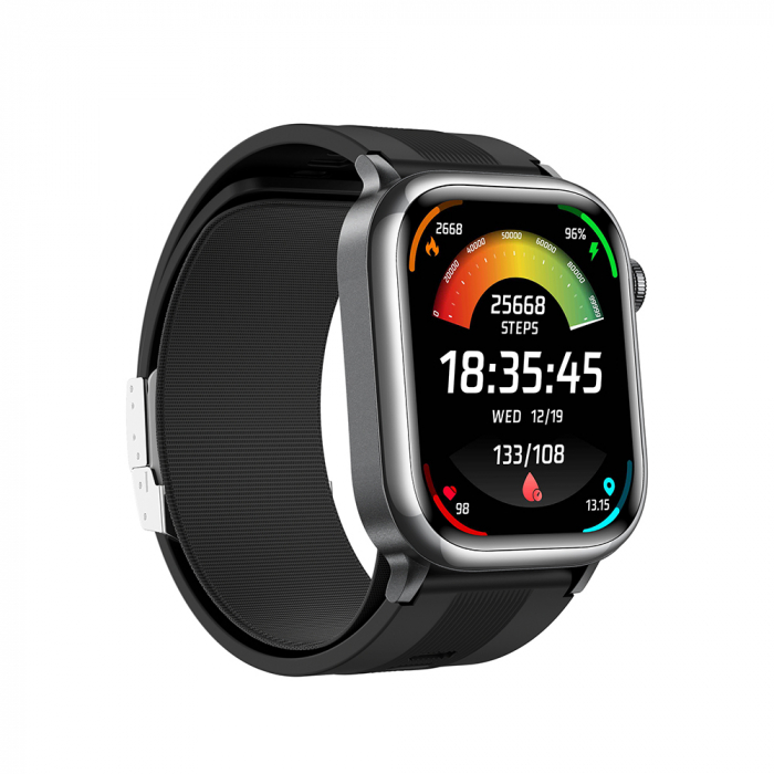 iSEN TK66 Okosóra Fekete, 2.06" AMOLED, Légpumpás + Légpárnás Vérnyomásmérő, EKG, Pulzus, Vér Oxigén, Alvás és Egészségfigyelés, Sport Módok, BT Hívás, Zenevezérlés, NFC, 530mAh [2]