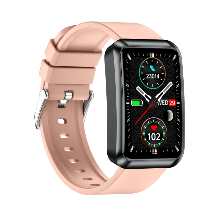iSEN TK77 Okosóra Rózsaszín, Szilikon, 1.57" HD, EKG, Mikro-Vizsgálat, Vércukor, Húgysav & Zsír Kockázat, BT Hívás, Hangasszisztens, Zseblámpa, SOS, 250mAh [7]