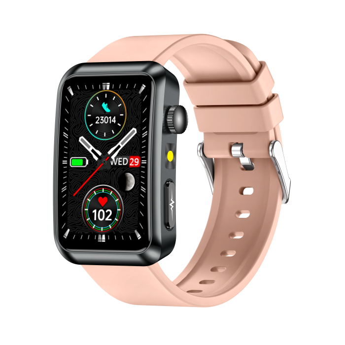 iSEN TK77 Okosóra Rózsaszín, Szilikon, 1.57" HD, EKG, Mikro-Vizsgálat, Vércukor, Húgysav & Zsír Kockázat, BT Hívás, Hangasszisztens, Zseblámpa, SOS, 250mAh [3]