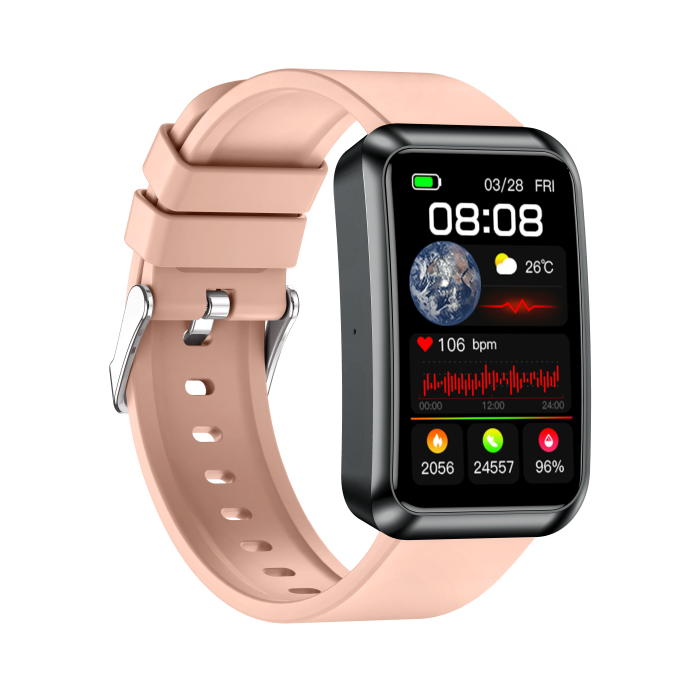iSEN TK77 Okosóra Rózsaszín, Szilikon, 1.57" HD, EKG, Mikro-Vizsgálat, Vércukor, Húgysav & Zsír Kockázat, BT Hívás, Hangasszisztens, Zseblámpa, SOS, 250mAh [5]