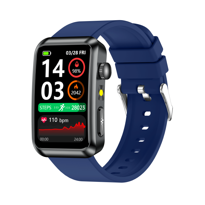 iSEN TK77 Okosóra Kék, Szilikon, 1.57" HD, EKG, Mikro-Vizsgálat, Vércukor, Húgysav & Zsír Kockázat, BT Hívás, Hangasszisztens, Zseblámpa, SOS, 250mAh [2]