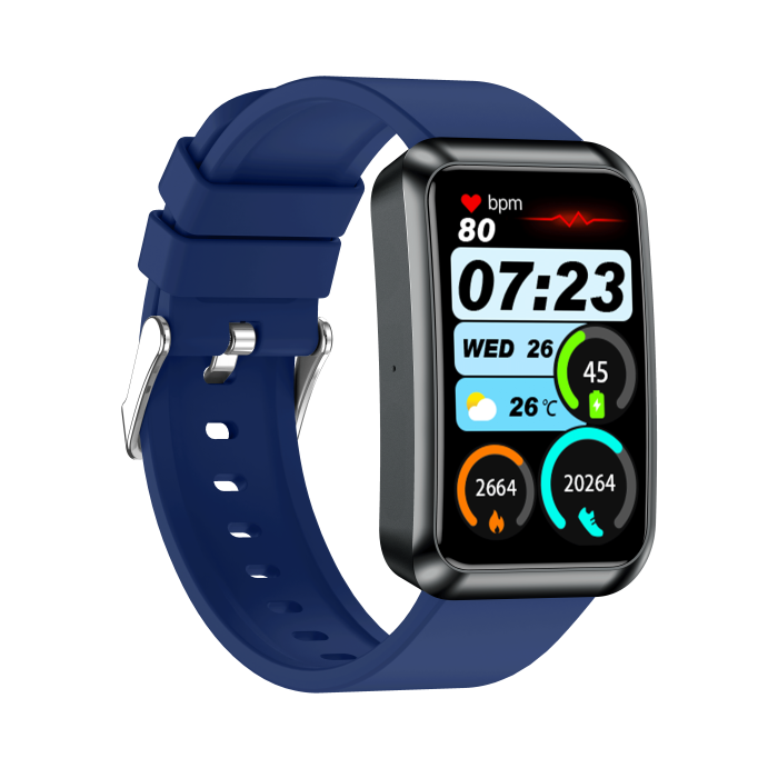 iSEN TK77 Okosóra Kék, Szilikon, 1.57" HD, EKG, Mikro-Vizsgálat, Vércukor, Húgysav & Zsír Kockázat, BT Hívás, Hangasszisztens, Zseblámpa, SOS, 250mAh [8]