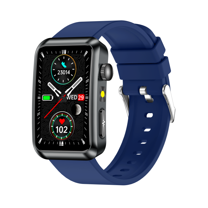 iSEN TK77 Okosóra Kék, Szilikon, 1.57" HD, EKG, Mikro-Vizsgálat, Vércukor, Húgysav & Zsír Kockázat, BT Hívás, Hangasszisztens, Zseblámpa, SOS, 250mAh [3]